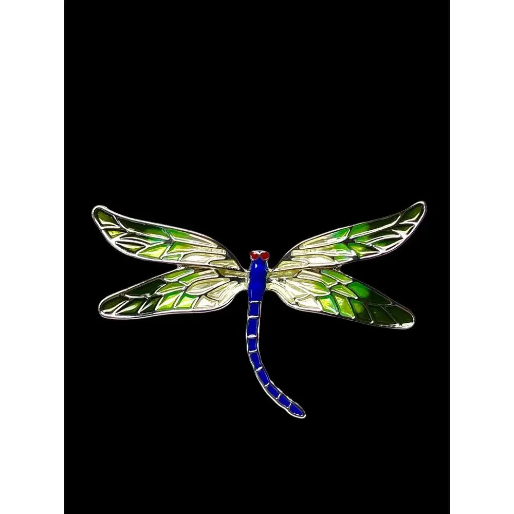 Zarah Red Eyed Damselfly Brooch Pin Sterling Silver Plated Cloisonne Enamel